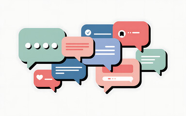 Colorful Speech Bubbles With Icons And Text Lines Keywords: chat, bubbles, speech, conversation