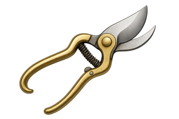 Gold handled gardening shears pruner tool, transparent background