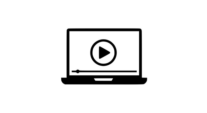 Laptop watching video black white icon