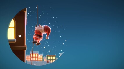 3D Animation of Santa Claus Climbing Building on Christmas Night - Powered by Adobe