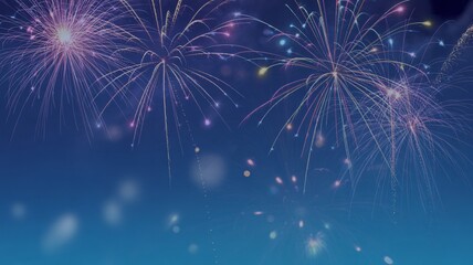Fototapeta premium Celebrate with vibrant fireworks exploding against the dark blue sky on a festive night