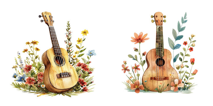 cute ukulele watercolor vector illustration