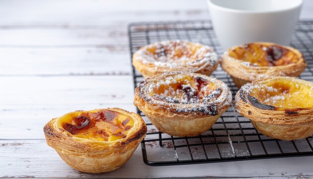 Delicious pasteles de natas, traditional Portuguese pastry. 