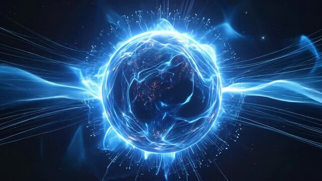 Abstract Blue Energy Sphere with Electric Waves.