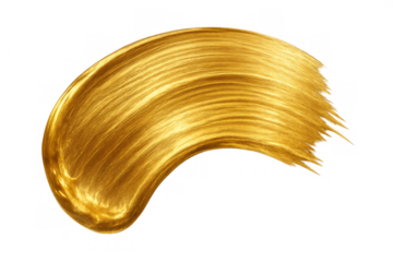 Gold paint brush stroke creating a shimmering metallic texture on a transparent background for luxurious design elements