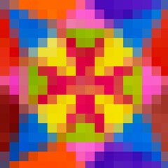 Vibrant abstract mosaic with rainbow colors in a bold geometric grid pattern design