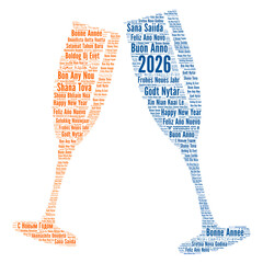 Happy New Year 2026 word cloud in different languages