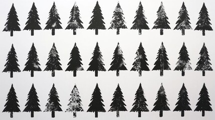 Obraz premium Ink stamp of Christmas trees on white textured paper
