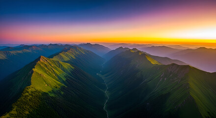 Mountain Peaks Valley River Sunset Sky Copy Space