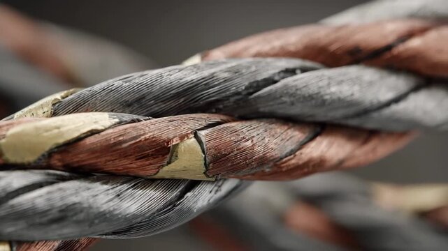 Closeup medium shot of twisted pair copper cables showcasing detailed wiring and insulation layers highlighting typical communication cable structure