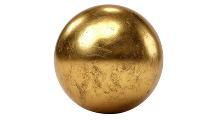 Shiny scratched gold sphere on transparent background representing luxury, value, wealth, success, elegance, and premium quality with rough metallic texture, png