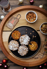 Christmas mince pies and biscuits shot from above.