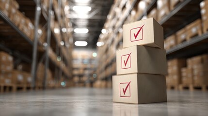 Logistics and supply chain management with checked boxes in warehouse