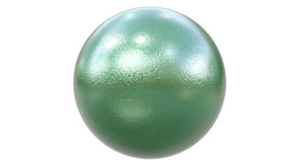 Green textured glass sphere with shiny surface and bumpy appearance on a transparent background, reflecting abstract light, png