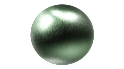 Green brushed metal sphere showing a sleek, shiny surface with subtle texture and reflections, ideal for concepts of innovation, digital art, or a futuristic element, png
