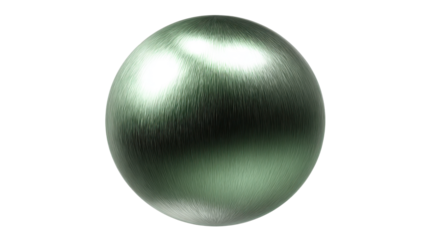 Green brushed metal sphere showing a sleek, shiny surface with subtle texture and reflections, ideal for concepts of innovation, digital art, or a futuristic element, png