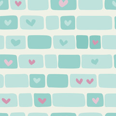 Green bricks pattern with hearts 
