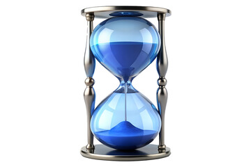 Blue Sand Hourglass Timer 3D Render on Transparent Background PNG
