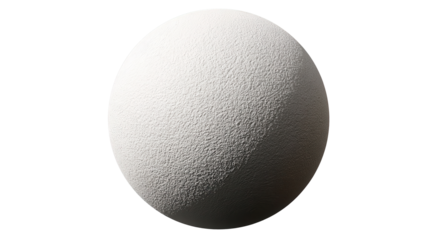White textured sphere with intricate stucco and plaster rendering, creating a rough granular surface and abstract material design on a transparent background, png