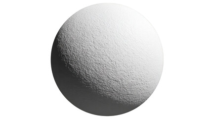 White 3d sphere with rough stucco texture and subtle shadow on a transparent background, depicting a conceptual surface for abstract designs and product display, png