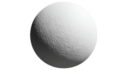White 3d sphere with rough stucco texture and subtle shadow on a transparent background, depicting a conceptual surface for abstract designs and product display, png