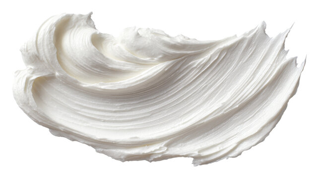 White cream, lotion, or frosting smear forming a swirling texture against a transparent background, conveying concepts of beauty, skincare, food, and hygiene, png