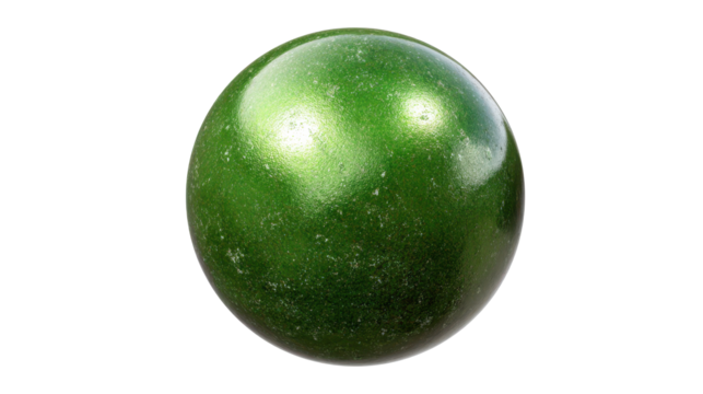 Green sphere with weathered texture on transparent background representing environmental concepts, sustainability, nature, and growth for digital design elements, png