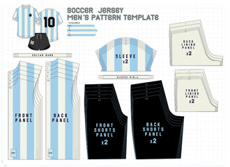 Technical vector pattern of a football jersey with full panels, XS–XL grading, and ready-to-sew pieces. Ideal for urban apparel design, sublimation prints, sportswear graphics, and textile production © fabian