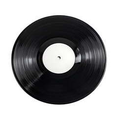 A close-up, top-down view of a blank black vinyl record against a stark black background.