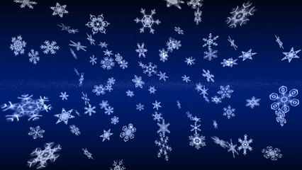 Snowflakes on blue background. Christmas Background 3D illustration