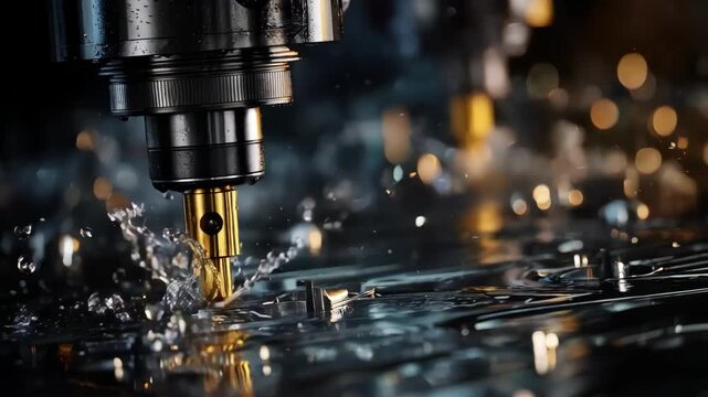 Dynamic medium shot highlighting laser claddings layered surface buildup in forging showcasing high precision laser movements with shimmering metallic reflections.
