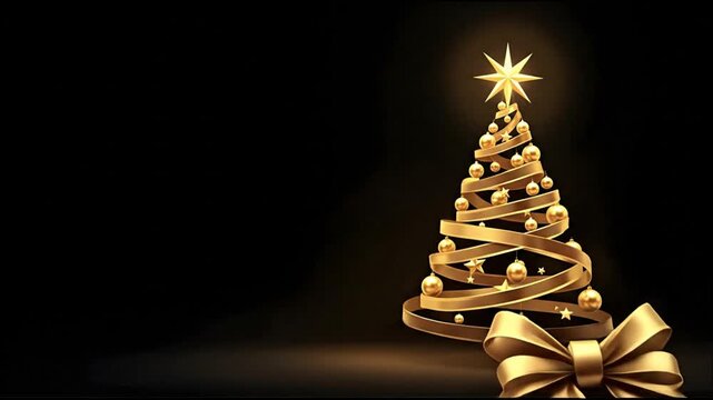 Golden Ribbon Christmas Tree Luxe Holiday Design with Glowing Star & Bow (Minimalist Elegance)
