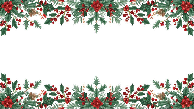 Christmas winter holiday frame with hand drawn tree branches, leaves, and berries, png, vector, isolated on transparent background, flat design - Powered by Adobe