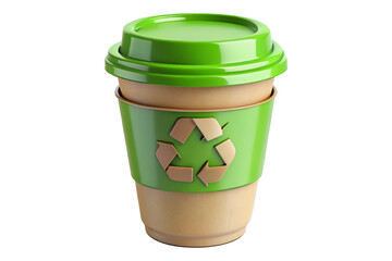 Eco-Friendly Reusable Coffee Cup Icon with Green Recycling Symbol on Transparent Background PNG