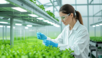 Scientist Analyzing Plants in a High-Tech Greenhouse