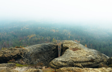 kleiner Winterberg viewpoint saxony switzerland during fog foggy misty moody