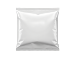 White blank snack bag mockup for chips, crisps or food packaging. Isolated on transparent background, png