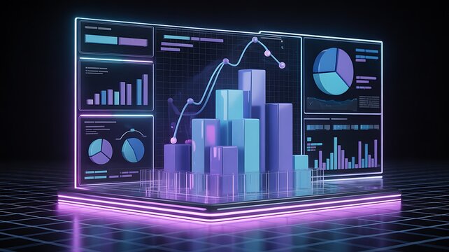 Futuristic Data Visualization with Graphs and Charts technology digital