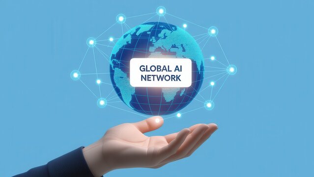 Global AI Network - Futuristic Earth Hand Holding