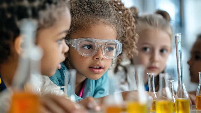 children having fun while learning science in classroom video - Powered by Adobe