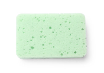One clean kitchen sponge isolated on white, top view