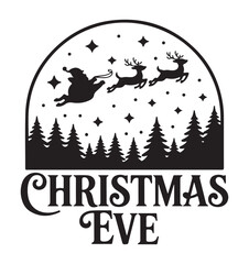 Santa Claus flying in a sleigh with reindeer Christmas Eve vector silhouette illustration isolated o