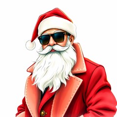 Santa in red fashion overcoat watercolor