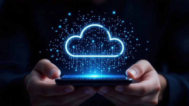 Smartphone with glowing cloud interface