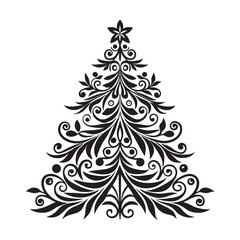 Floral Ornament Christmas Tree Botanical Outline Artwork