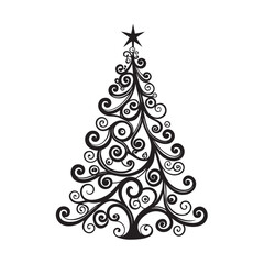 Ornamental Christmas Tree Swirl Decorative Silhouette Art