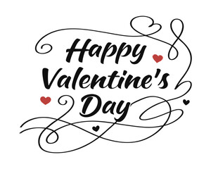 Happy Valentines Day Calligraphy Design with Hearts for Greeting Cards and Romantic Messages and Love Letters