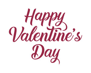 Happy Valentines Day maroon lettering on white background for greetings and love celebration holiday occasion