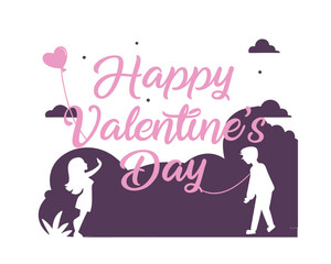 Elegant Valentines Day illustration with couple and heart balloon perfect for greeting cards and social media posts