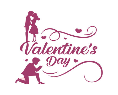 Valentines Day Illustration with Couple Silhouette and Heart Accents Ideal for Romantic Designs and Celebratory Occasions